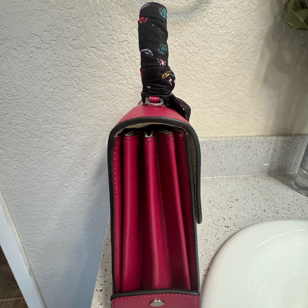 NWT Lulu Guinness Large Queenie Satchel Pink Raspberry Leather Crossbody Bag - Picture 14 of 15
